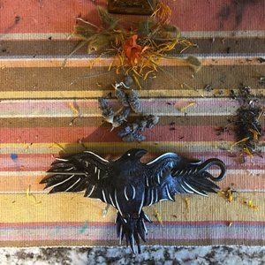 OOAK NEW Nevermore Raven Crow Hair Slide Barrette Black Goth Lunations Leather